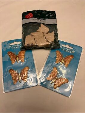 Gold Butterfly Iron-On Appliques & Natural Wood Tulip Shapes